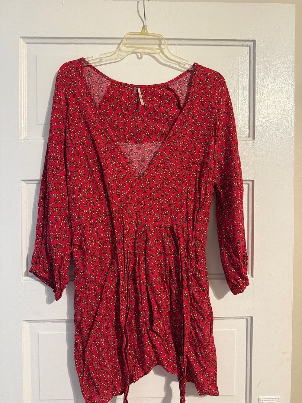 Free People Red Floral Peasant Dress